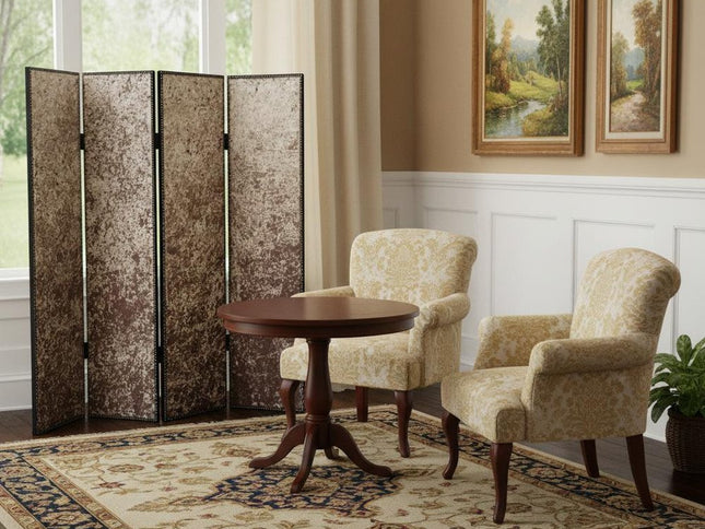 84" Tan Fabric Folding Four Panel Screen Room Divider