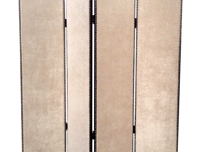 84" Tan Fabric Folding Four Panel Screen Room Divider