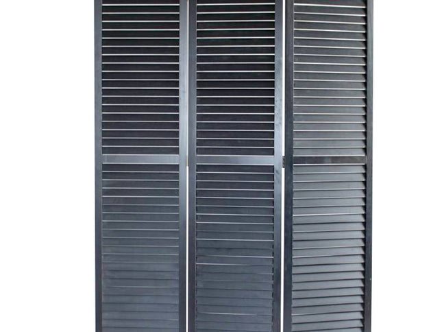67" Black Wood Folding Three Panel Screen Room Divider