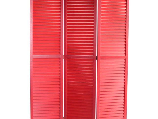67" Red Wood Folding Three Panel Screen Room Divider
