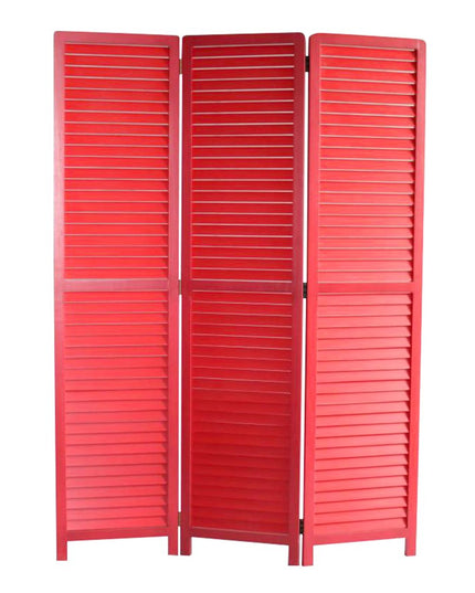 67" Red Wood Folding Three Panel Screen Room Divider