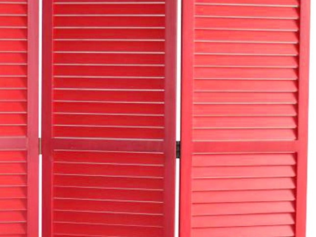67" Red Wood Folding Three Panel Screen Room Divider