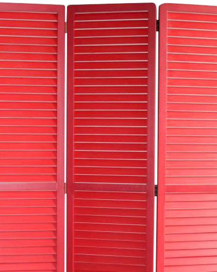 67" Red Wood Folding Three Panel Screen Room Divider