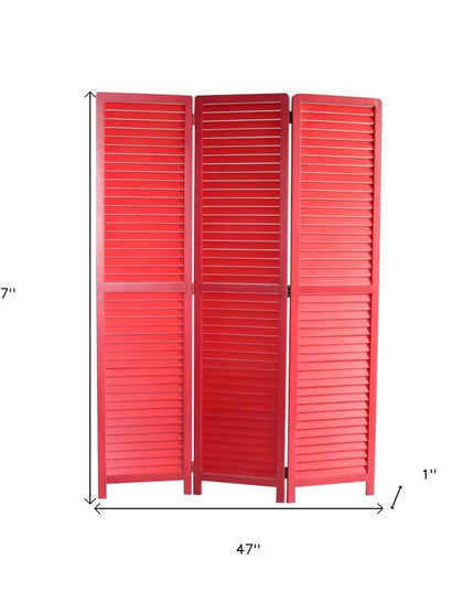 67" Red Wood Folding Three Panel Screen Room Divider