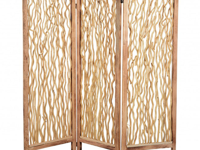 69" Brown Wood Folding Three Panel Screen Room Divider