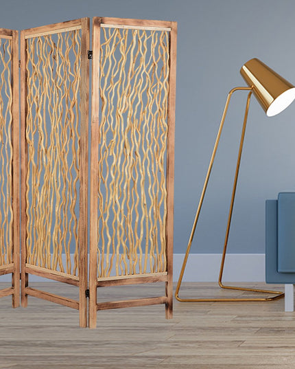 60 X 69 Brown 3 Panel Wood Foldable  Screen