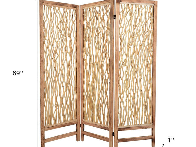 60 X 69 Brown 3 Panel Wood Foldable  Screen