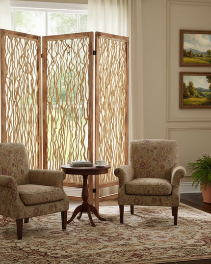 69" Brown Wood Folding Three Panel Screen Room Divider