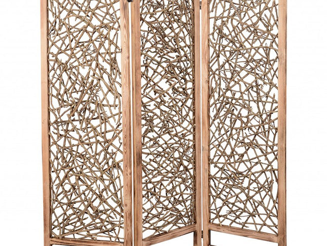 60 X 69 Brown 3 Panel Wood Foldable  Screen