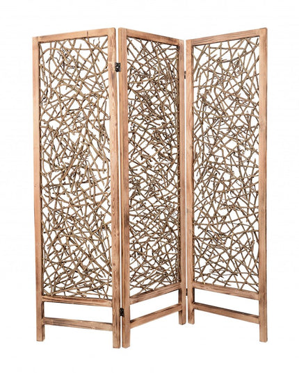 60 X 69 Brown 3 Panel Wood Foldable  Screen
