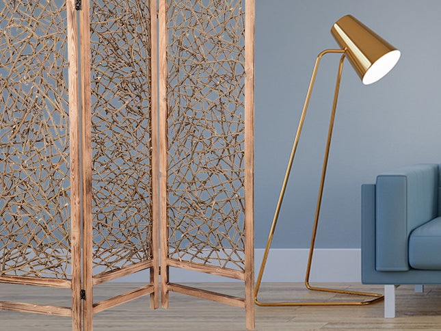 60 X 69 Brown 3 Panel Wood Foldable  Screen