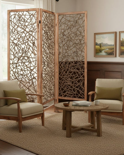 60 X 69 Brown 3 Panel Wood Foldable  Screen