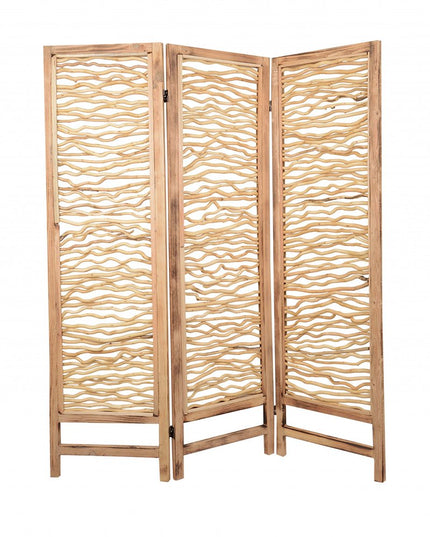 60 X 69 Brown 3 Panel Wood Foldable  Screen