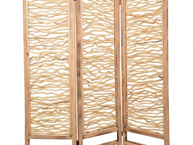 69" Brown Wood Folding Three Panel Screen Room Divider