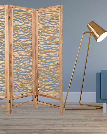 60 X 69 Brown 3 Panel Wood Foldable  Screen