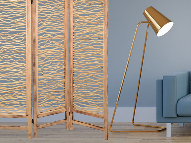 69" Brown Wood Folding Three Panel Screen Room Divider