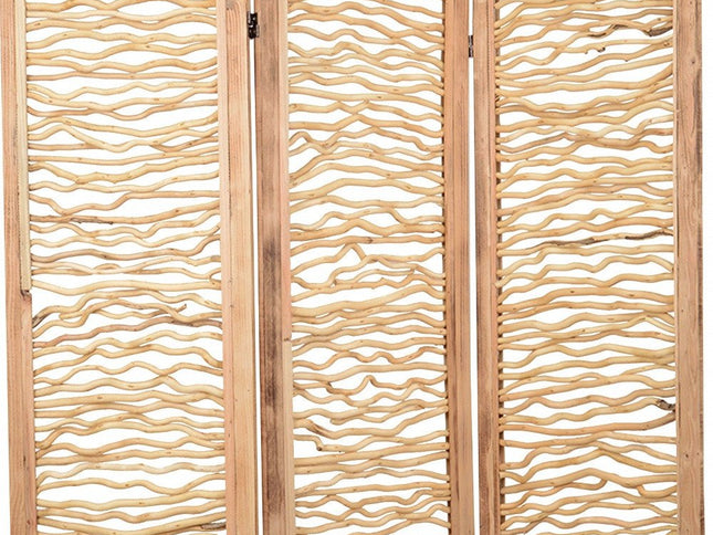 69" Brown Wood Folding Three Panel Screen Room Divider