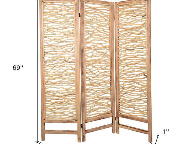 60 X 69 Brown 3 Panel Wood Foldable  Screen