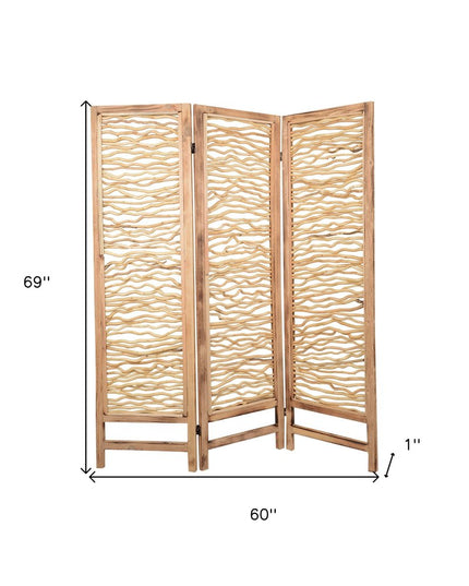60 X 69 Brown 3 Panel Wood Foldable  Screen