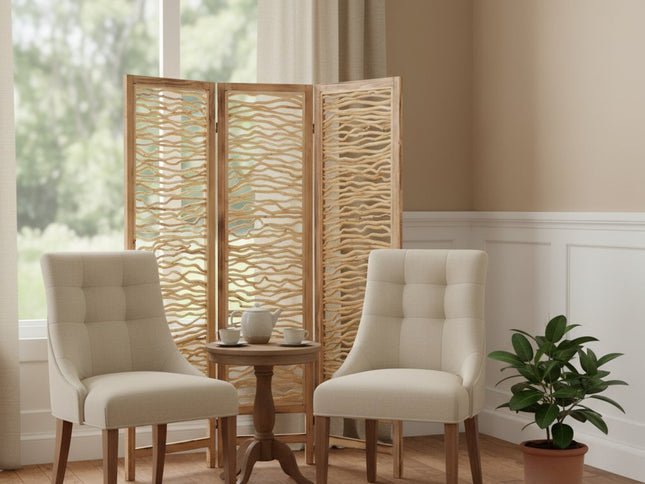 69" Brown Wood Folding Three Panel Screen Room Divider