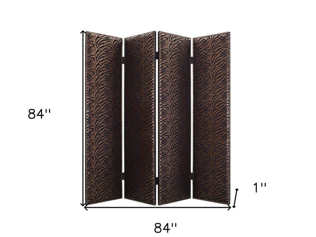 84" Bronze Fabric Folding Four Panel Screen Room Divider