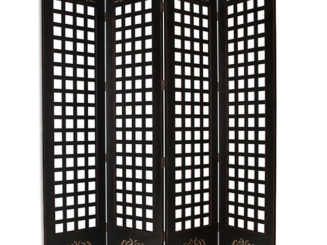84" Brown Wood Folding Four Panel Screen Room Divider