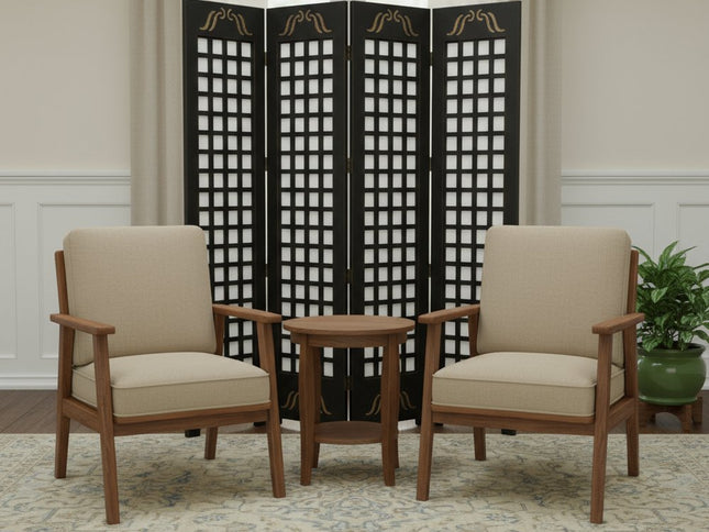 84" Brown Wood Folding Four Panel Screen Room Divider