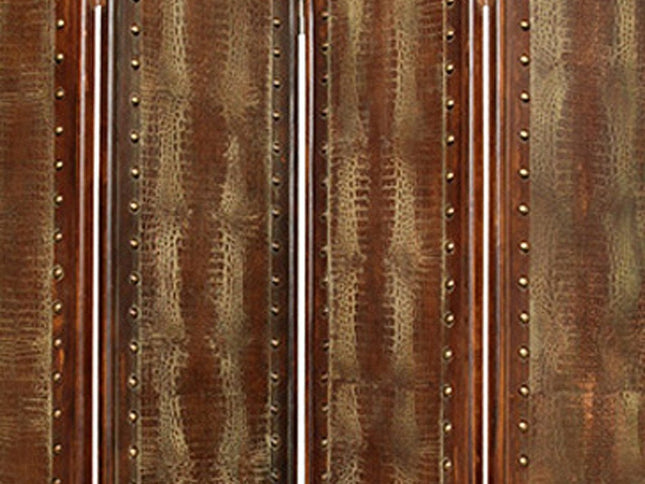 84" Brown Faux Leather Folding Four Panel Screen Room Divider