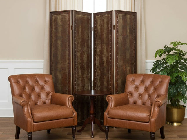 76" X 84" Brown Faux Leather Reptillian  Screen
