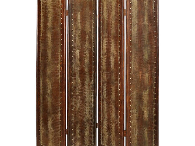 84" Brown Faux Leather Folding Four Panel Screen Room Divider