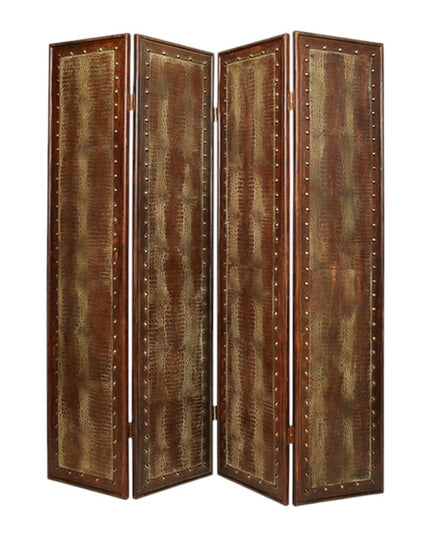 84" Brown Faux Leather Folding Four Panel Screen Room Divider