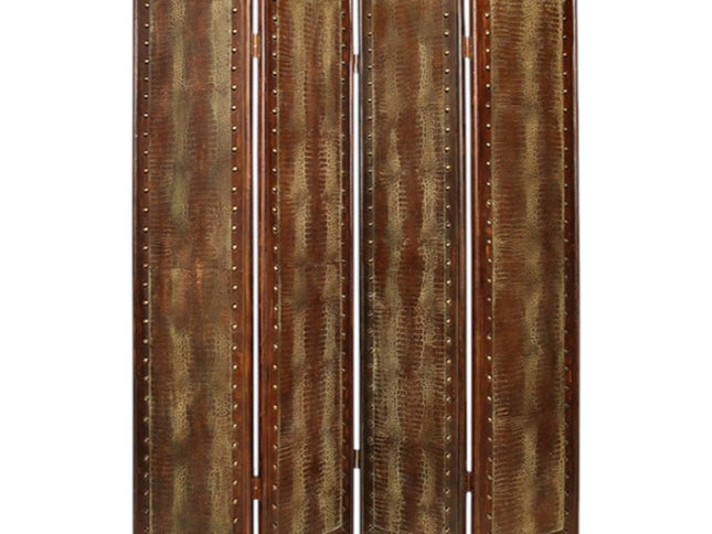 84" Brown Faux Leather Folding Four Panel Screen Room Divider