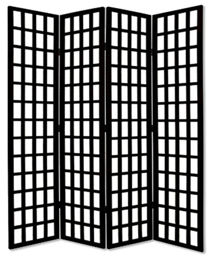 96" Black And White Folding Four Panel Screen Room Divider