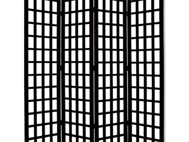 96" Black And White Folding Four Panel Screen Room Divider
