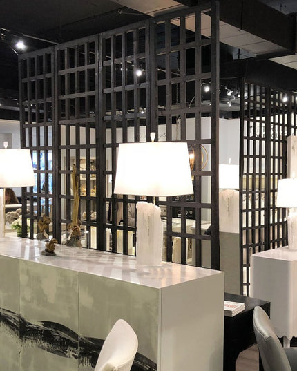 96" Black And White Folding Four Panel Screen Room Divider