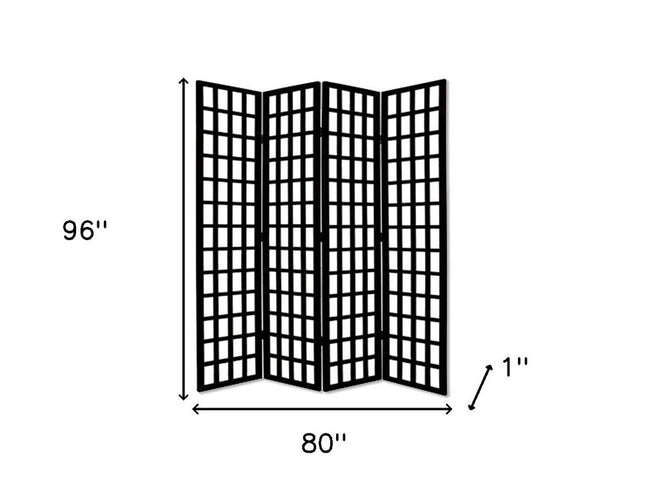 96" Black And White Folding Four Panel Screen Room Divider
