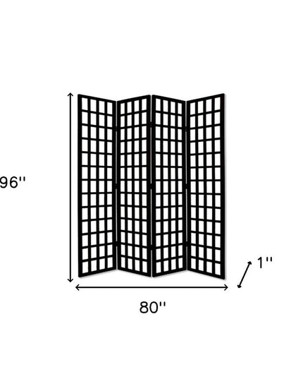96" Black And White Folding Four Panel Screen Room Divider
