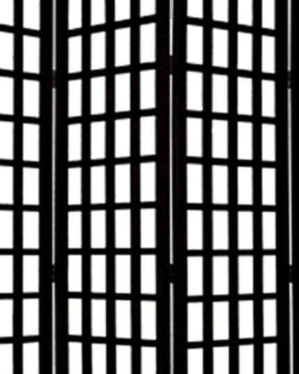 96" Black And White Folding Four Panel Screen Room Divider