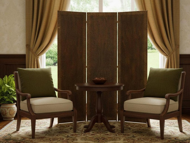 72" Bronze Folding Three Panel Screen Room Divider