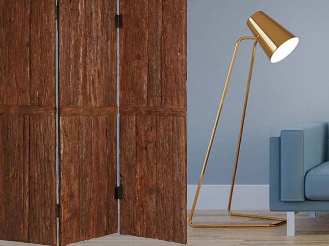 72" Brown Wood Folding Three Panel Screen Room Divider