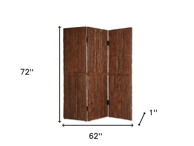 72" Brown Wood Folding Three Panel Screen Room Divider