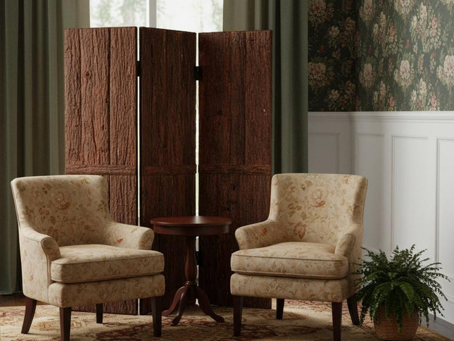 72" Brown Wood Folding Three Panel Screen Room Divider