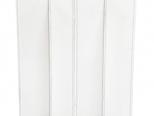 84" White Faux Leather Folding Four Panel Screen Room Divider