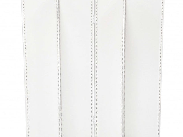 84" White Faux Leather Folding Four Panel Screen Room Divider