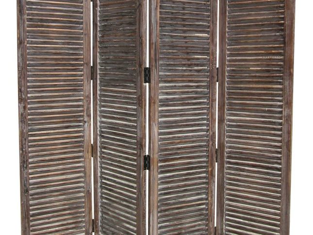 84" Brown Wood Folding Four Panel Screen Room Divider