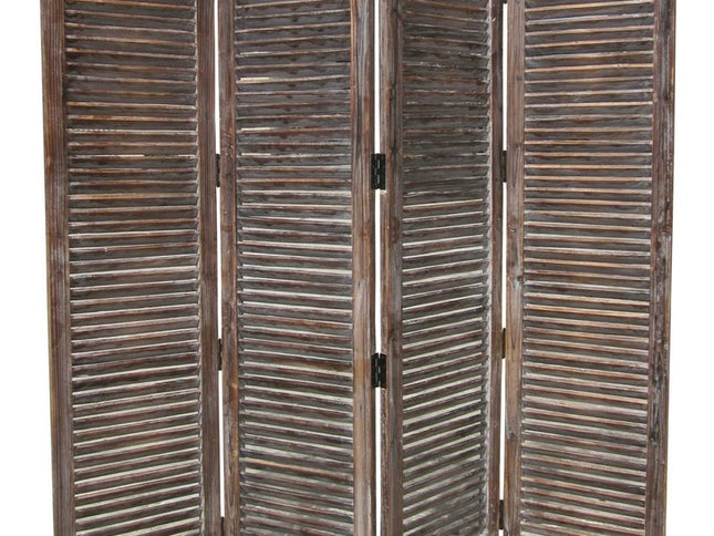 84" Brown Wood Folding Four Panel Screen Room Divider
