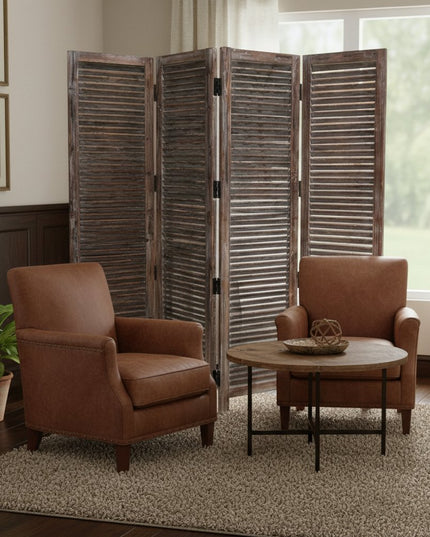 84" Brown Wood Folding Four Panel Screen Room Divider