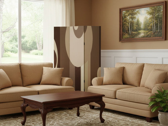 72" Brown Canvas Folding Three Panel Screen Room Divider