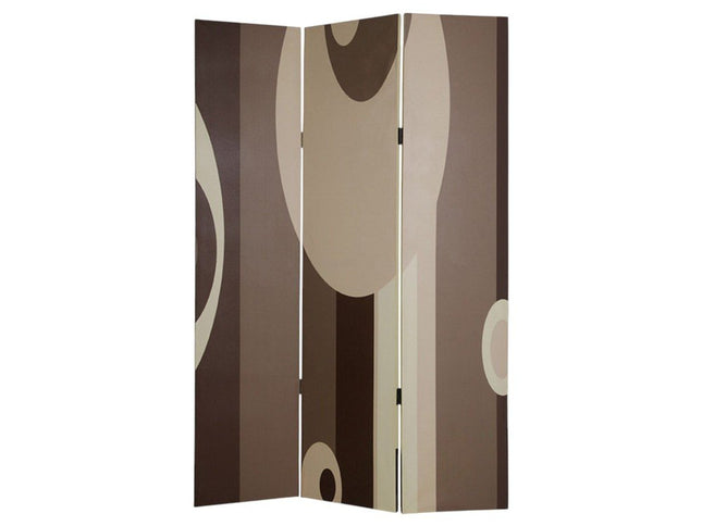 72" Brown Canvas Folding Three Panel Screen Room Divider