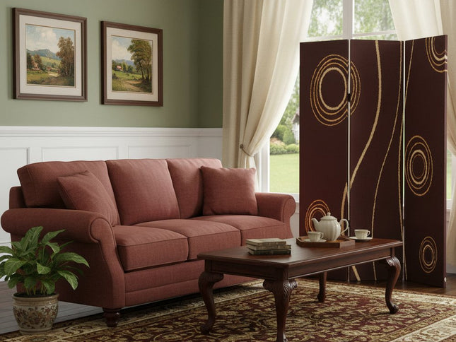 72" Brown Canvas Folding Three Panel Screen Room Divider